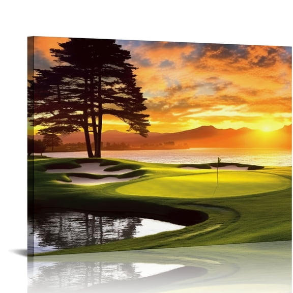 Creowell Modern Wall Art Beach Golf Course View Posters Picture Canvas Painting Gift for Husband for Living Room Men's Office Home Decor 20x16 in/16x12 in