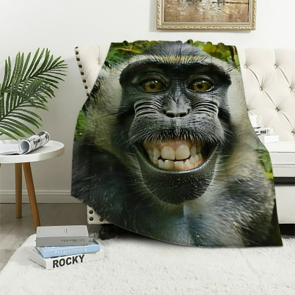 Creowell   Monkey Blanket Animal Selfie Blankets Soft Warm Plush Throw for Couch Sofa Bed White