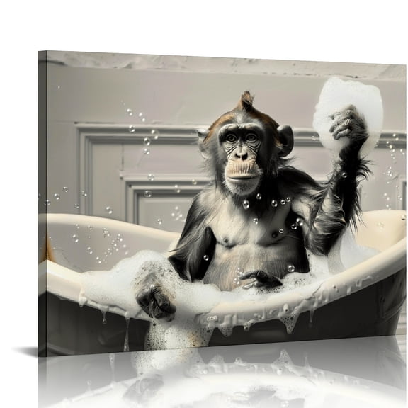 Creowell Monkey Bubbles Wall Decor Canvas Print Art Ready To Hang 16x12in