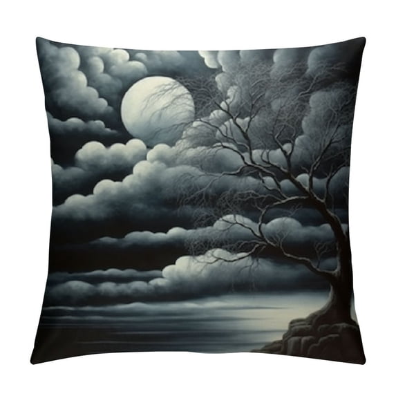 Creowell Moon Clouds Gothic Pillow Cases with Zipper, Home Decor for Living Room Bedroom Cushion, Outdoor Pillow Covers, Printed on Both Sides, 1PC 18x18in