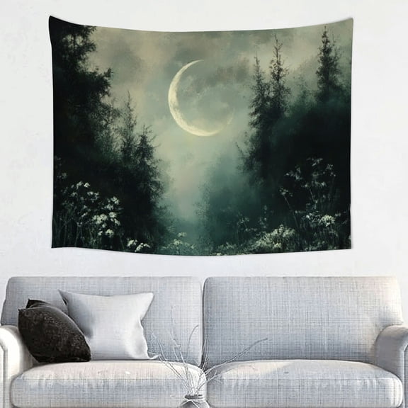Creowell Moon Forest Dark Fantasy Tapestry Wall Hanging 100% Polyester 40x30in