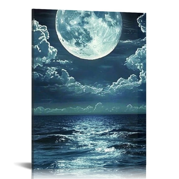 Creowell Moon Ocean Water Clouds Canvas Wall Art Print for Home Decor, Living Room, Bedroom, Bathroom, Office 12x16in