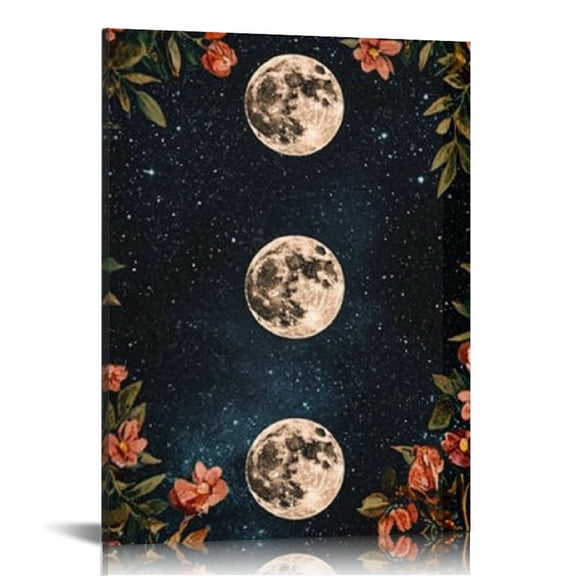 Creowell Moon Phases Stars Night Sky Canvas Wall Art Print 12x16in