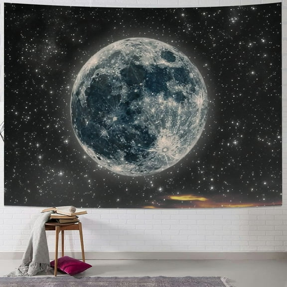 Creowell  Moon Starry Night Tapestry for Bedroom Aesthetic Black and White Tapestry Wall Hanging Space Galaxy Stars Wall Covering Decor Black Light Tapestries for Living Room Dorm 40x30inch