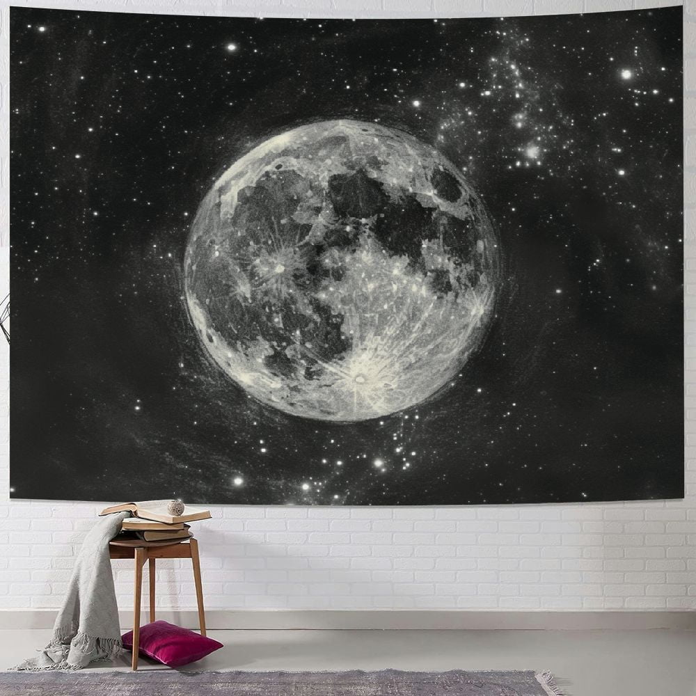 Creowell Moon Starry Night Tapestry for Bedroom Aesthetic Black and ...