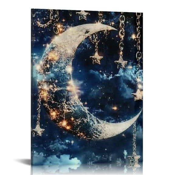 Creowell Moon Stars Chains Wall Decor Canvas Art for Home Office 12x16in