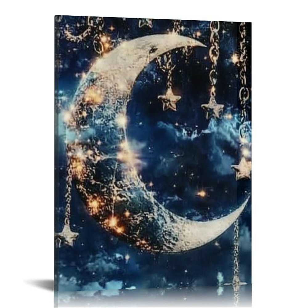 Creowell Moon Stars Chains Wall Decor Canvas Art for Home Office ...
