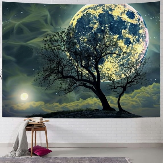 Creowell Moon Tapestry Galaxy Tapestry Tree Tapestry Starry Sky Tapestry Mystic Psychedelic Art Tapestry Wall Hanging for Home Decor 40x30inch