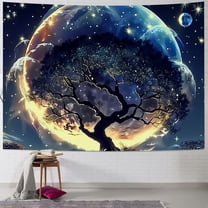 Creowell  Moon Tree of Life Tapestry for Bedroom Space Mountain Landscape Wall Tapestry Aesthetic Fantasy Tree Art Decor Posters Wall Hanging for Living Room Dorm 40x30inch