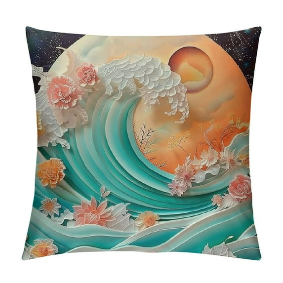 Creowell Moon and Blooming Flowers，Decorative Throw Pillow Cover Cushion Cover Modern Pillow Cover ，Multicolor