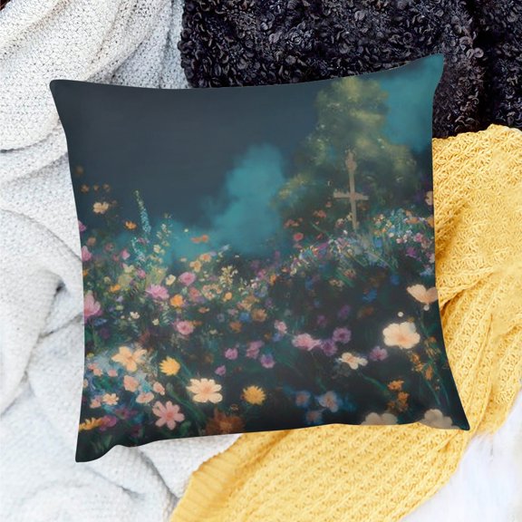 Creowell Moonlight Garden Print Throw Pillow Cover Square Soft Cushion Cover Throw Pillow Case for Home Decor Living Room Bed Couch Car 18x18in