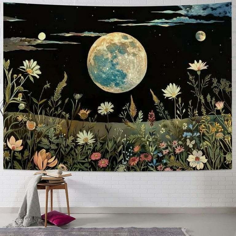Wall Hanging Moon And Flower Tapestry Creowell Moonlit Garden