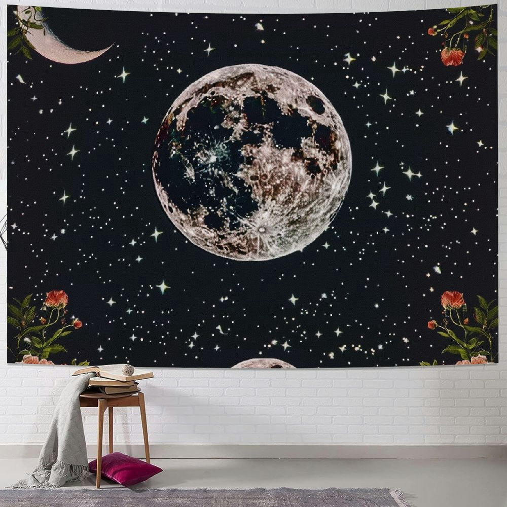 Creowell Moonlit Garden Tapestry, Moon Phase Surrounded by Vines and ...