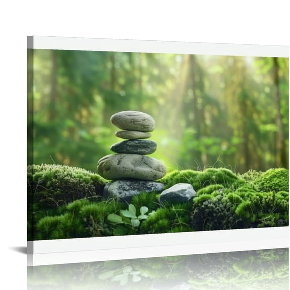 Creowell Moss Rocks Forest Canvas Wall Art Decor Ready To Hang 16x12in