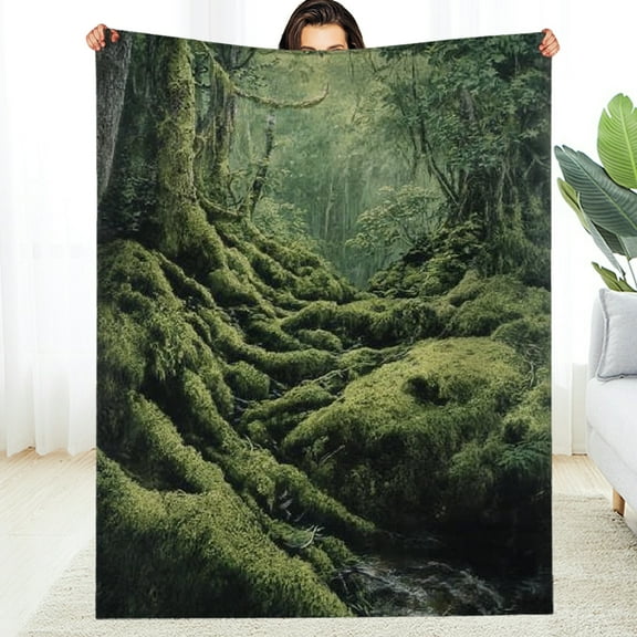 Creowell Moss Throw Blanket Lush Green Woodland Landscape Design Blankets Soft Cozy Throws for Nature Lover Bed Sofa Dorm Living Room Forest Home Decor Gifts 50*60in