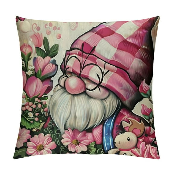 Creowell Mother's Day Gnome Decorative Throw Pillow Covers , Pink Truck Carnation Flower Mom I Love You Cushion Case Gifts, Best Mom Ever Plaid Farmhouse Home Decoration for Sofa Couch