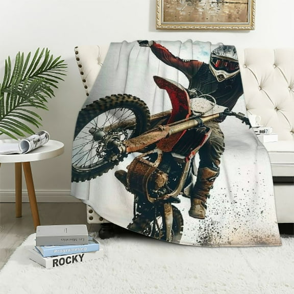 Creowell Motocross Rider Blanket Dirt Motorbike Racer Extreme Sports Super Soft Bedding Throw Blanket Flannel Blankets Couch Sofa Warm Lightweight for Boys Girls 40x50in