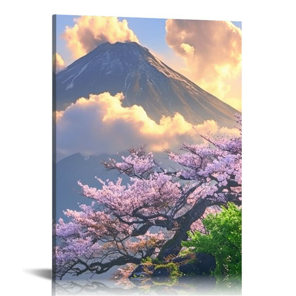 Creowell Mount Fuji Japan Wall Art Pink Cherry Flower Blossom with ...