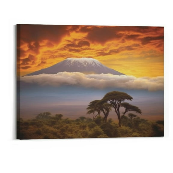 Creowell Mount Kilimanjaro, Tanzania, Africa Poster Wall Art Canvas Print Picture Home Bedroom Decor Gift 20x16 Inch
