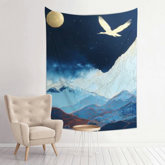 Creowell Mountain Bird Moon Tapestry Wall Hanging Home Decor 30*40in