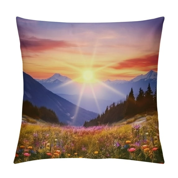 Creowell Mountain Flowers Grass Pillow Covers for Couch Sofa Indoor Outdoor Throw Pillow Cover Short Plush Style 1PC 20x20in