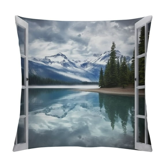 Creowell Mountain Lake Forest Fashion Style Dirt-Resistant Throw Pillow Covers for Couch Sofa Bed Living Room Bedroom Pillow Case High-Quality 1PC 24x24in