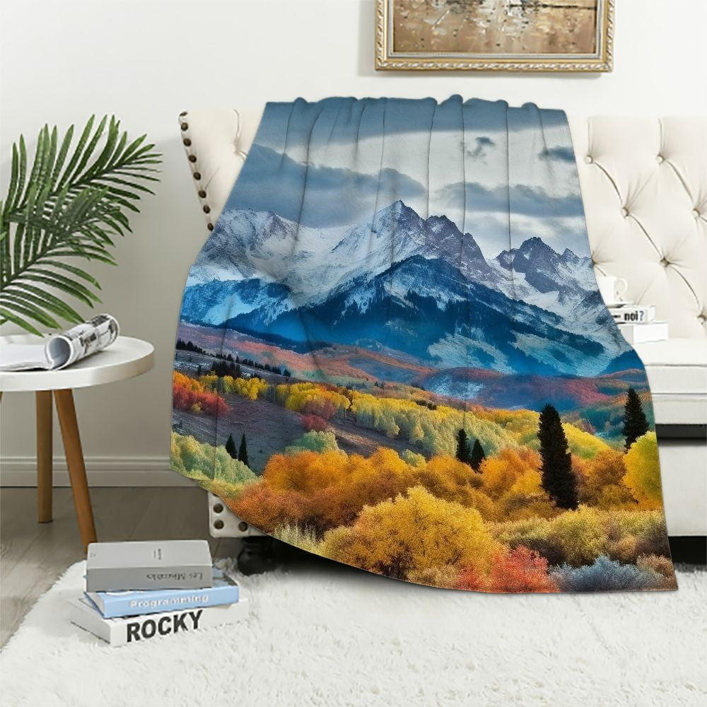 Creowell Mountain Range Snow Capped Mountains Autumn Foliage Cozy Throw