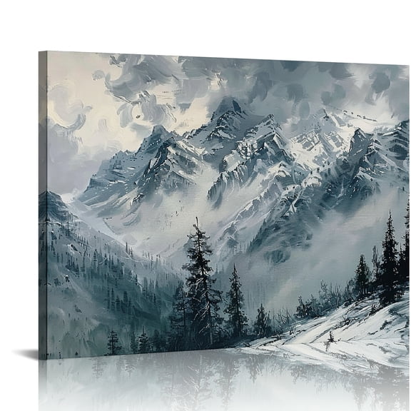 Creowell Mountain Trees Clouds Canvas Print Wall Art Home Decor 16x12in