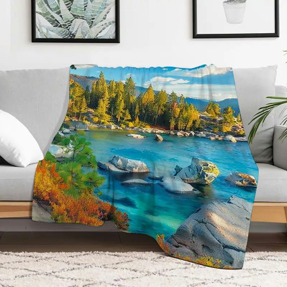Creowell Mountain Trees Rocks Flannel Blankets for Couch Bed Sofa, Warm Cozy Decorative Blanket Gift, Home Leisure Multifunctional for Travel, Camping, Chair, All Season - 3 Sizes Available 40x50in