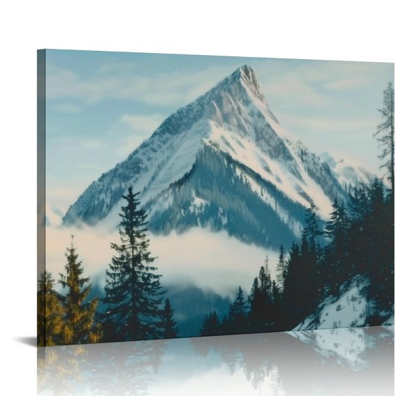 Creowell Mountain Trees Sky Print Canvas Wall Art Ready To Hang 20x16in