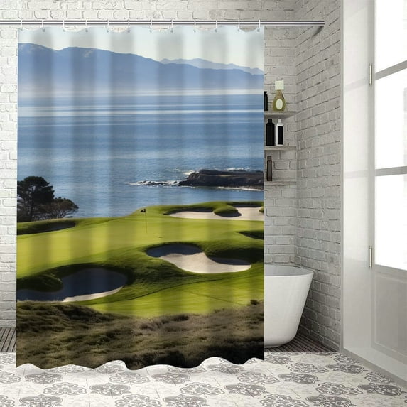 Creowell Mountains Ocean View Panoramic Pretty Shower Curtain Bathroom Decor 100% Polyester Fiber Chic Modern Style with Hooks 60x72