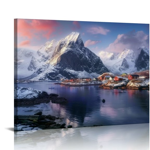 Creowell Mountains Water Village Wall Decor Canvas Print Art 16x12in