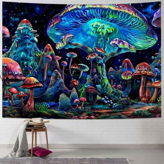 Creowell Mushroom Tapestry Trippy Tapestry for Bedroom Aesthetic Tapestries Poster Trippy Wall Hanging Decor for Living Room Psychedelic Blue Purple Colorful Tapestry ( Multi Size)