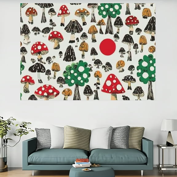 Creowell Mushroom Trees Red Dot Wall Tapestry Art 100% Polyester 60x40in