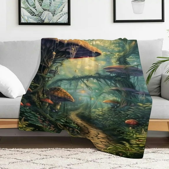 Creowell Mushrooms Durable Soft and Warm Flannel Blanket for Couch Bed Sofa, Multi-functional Travel Camping Chair Blanket All Season Gift 50x60in