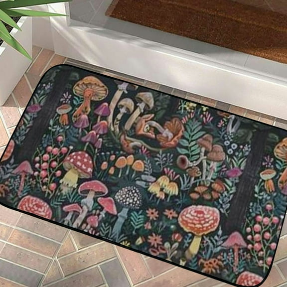 Creowell Mushrooms Washable Door Mat Non-Slip Soft and Wear-Resistant Floor Mat Rug for Home Entrance Outside Entry 19.68*39.37 in
