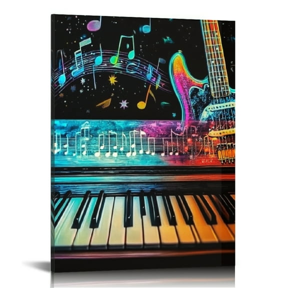 Creowell Musical Notes Piano Keyboard Wall Decor for Bedroom Kitchen Living Room Office, Ready to Hang Art Home Decor Bathroom 12x16in