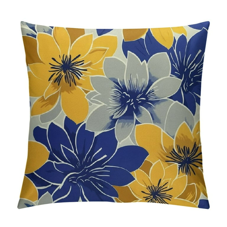 Creowell Mustard Yellow Navy Blue Grey Pillow Covers Dahlia Floral