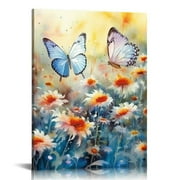 Creowell Nature Flower Landscape Wall Art Bedroom Butterfly Pictures Canvas Prints Abstract Colorful Wildflower Posters Poppy Paintings Artwork for Living Room Home Decorations 16x20 in/12x16 in