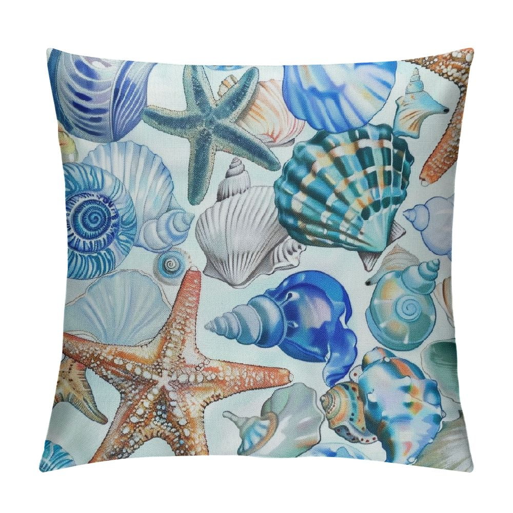 Creowell Nautical Coastal Coral Pillow Covers ，Blue Throw Pillow Covers