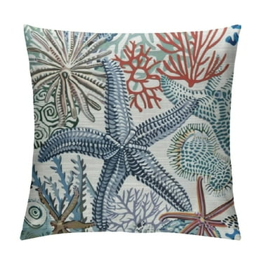 Creowell Nautical Coastal Pillow Covers Blue Beach Theme Ocean Seashell Coral Starfish Throw Pillow Covers Summer Outdoor Pillow Cases Cushion Covers for Couch Bed Sofa Decor White
