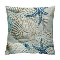 Creowell Nautical Coastal Pillow Covers Summer Ocean Theme Throw Pillow Covers Blue Seashell Coral Starfish Beach Outdoor Decorative Pillowcases Cushion Covers for Couch Decor White