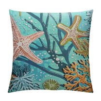 Creowell Nautical Coastal Pillow Covers Teal Beach Theme Ocean Seashell Coral Starfish Throw Pillow Covers Summer Outdoor Pillow Cases Cushion Covers for Couch Bed Sofa Decor White