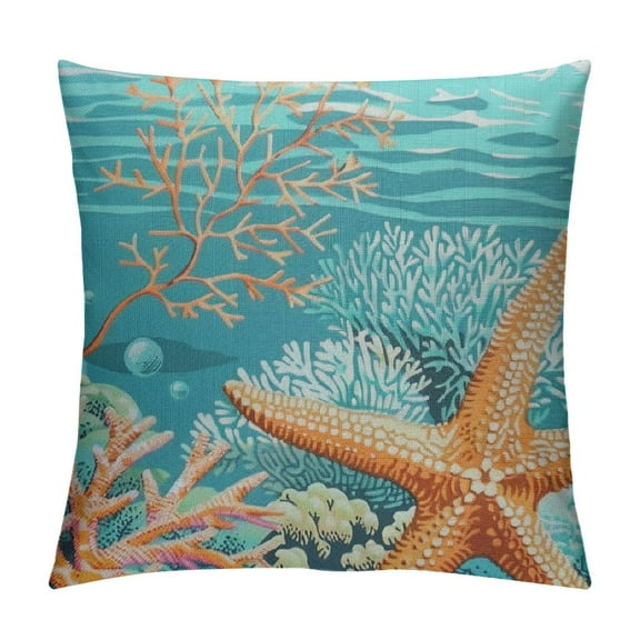 Creowell Nautical Coastal Pillow Covers Teal Beach Theme Ocean Seashell Coral Starfish Throw Pillow Covers Summer Outdoor Pillow Cases Cushion Covers for Couch Bed Sofa Decor White