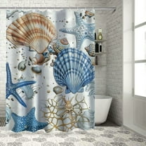 Creowell  Nautical Coastal Shower Curtain , Ocean Starfish,Coral Sea Shell Bathroom Decor White