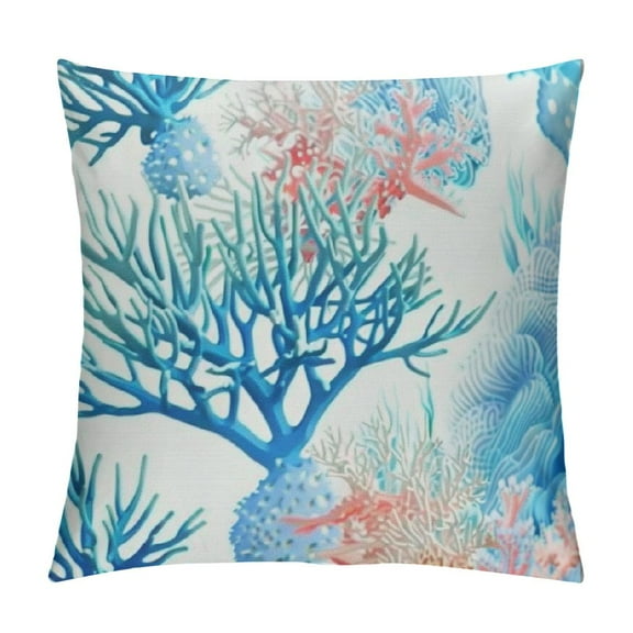Creowell  Nautical Coastal Throw Pillow Covers Summer Coral Seashell Starfish Pillows Cover Turquoise Teal Beach Ocean Decorative Pillow Case for Outdoor Home Couch Bed Sofa Decor White