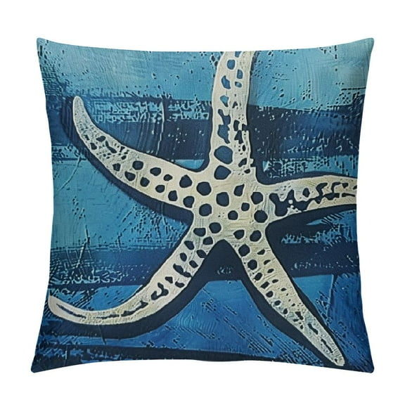 Creowell Nautical Theme Decorative Throw Pillow Covers  Coastal Starfish  Pillowcase Ocean Beach Blue Pillow Covers for Outdoor Couch Living Room White