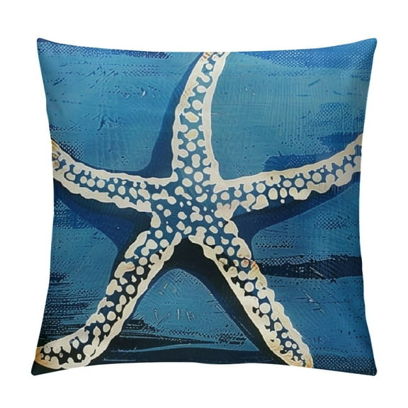 Creowell  Nautical Theme Decorative Throw Pillow Covers Coastal Starfish Sea Turtle Pillowcase Ocean Beach Blue Pillow Covers for Outdoor Couch Living Room White