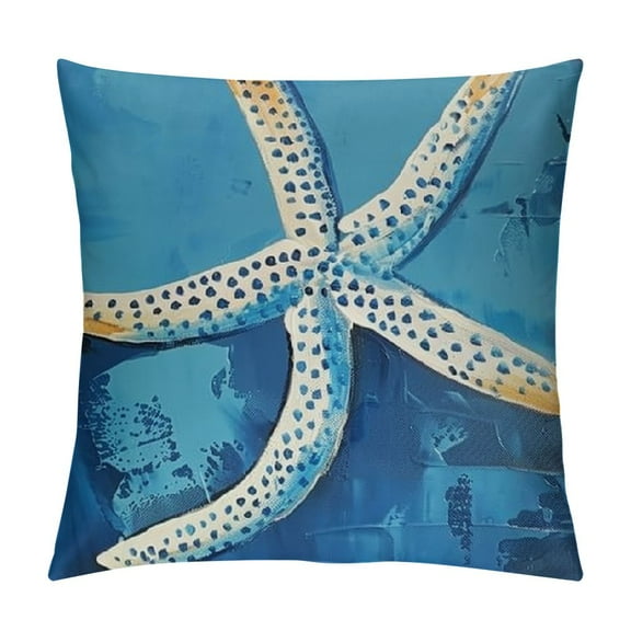 Creowell Nautical Theme Decorative Throw Pillow Covers Coastal Starfish Sea Turtle Pillowcase Ocean Beach Blue Pillow Covers for Outdoor Couch Living Room,Multi-Size