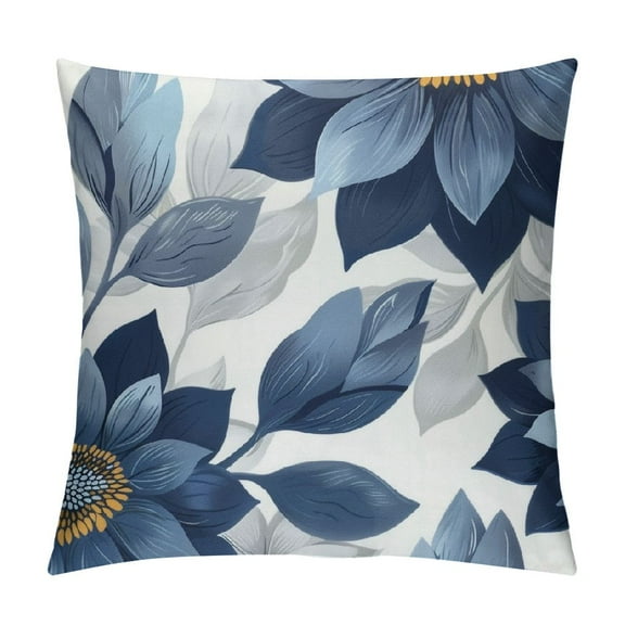 Creowell  Navy Blue Throw Pillows Covers, Purplish Aqua Dahlia Flower Pillow Cushion Cases, Teal Grey Floral Decor Throw Pillows Cover Gifts for Bed Couch Sofa Living Room 12x12in